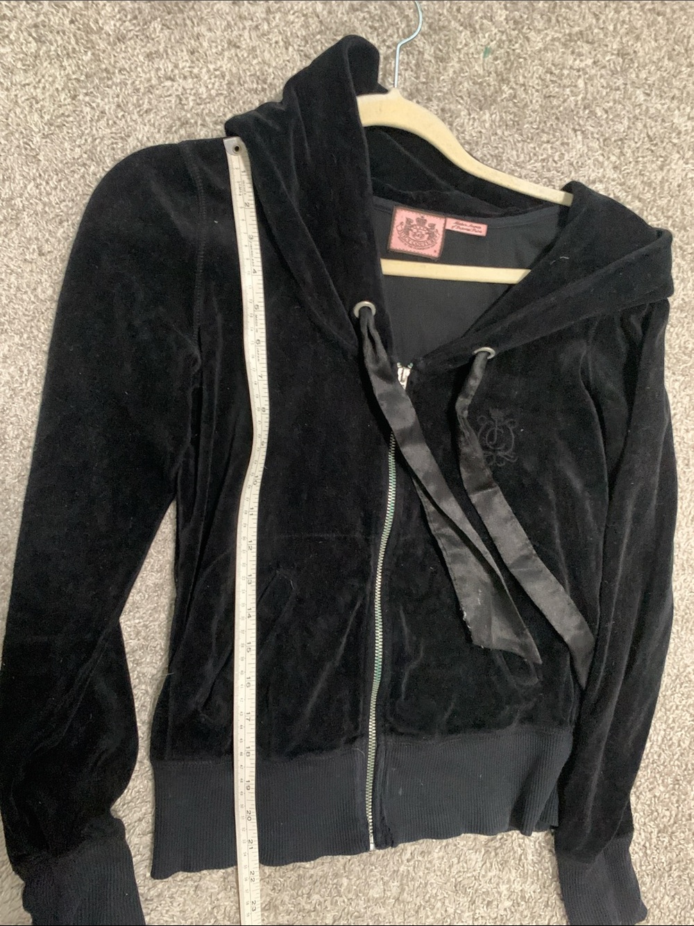 Juicy Couture Velvet Zip-Up Hoodie Jacket in Black - Picture 7 of 9